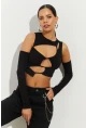 Kadın Siyah Pencereli Kaşkorse Crop Bluz B2403