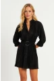 Kadın Siyah Piliseli Kemerli Mini Elbise TW70124-90