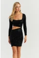 Kadın Siyah Pullu Mini Elbise KED146