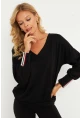 Kadın Siyah Şerit Detaylı V Yaka Sweatshirt  EY2905