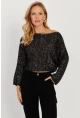 Kadın Siyah Simli Ajurlu Triko Bluz YZ403