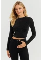 Kadın Siyah Simli Crop Bluz GÇ149
