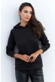 Kadın Siyah Sırt Dekolteli Taşlı Sweatshirt BTH15