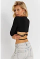 Kadın Siyah Sırt Detaylı Crop Bluz CG365