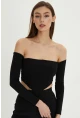 Kadın Siyah Sırt Fermuarlı Crop Bluz B518