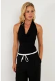 Kadın Siyah Sırtı Açık Çıtçıtlı Body LPP1295