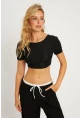 Kadın Siyah Sırtı Açık Crop Bluz CG358
