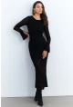 Kadın Siyah Sırtı Açık Kadife Maxi Elbise YEL94