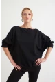 Kadın Siyah Sırtı Açık Yarasa Kol Sweatshirt B161