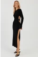 Kadın Siyah Sırtı Açık Yırtmaçlı Maxi Elbise YEL87