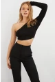 Kadın Siyah Sırtı Bantlı Tek Kol Crop Bluz B174-9