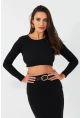 Kadın Siyah Sırtı Çapraz Kaşkorse Crop Bluz EY2975