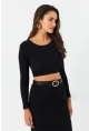 Kadın Siyah Sırtı Çapraz Kaşkorse Crop Bluz EY2975
