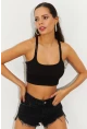 Kadın Siyah Sırtı Halkalı Kaşkorse Crop Bluz B2552
