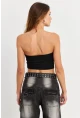 Kadın Siyah Straplez Crop Bluz B6081