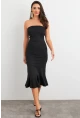 Kadın Siyah Straplez Midi Elbise XC8008