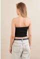 Kadın Siyah Straplez Triko Crop Bluz ZH049