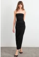 Kadın Siyah Straplez Yırtmaçlı Midi Elbise XC005