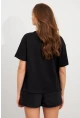 Kadın Siyah Straslı Oversize T-Shirt TPG13