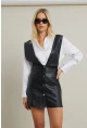Kadın Siyah Suni Deri Mini Elbise NH796