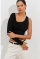 Kadın Siyah Tek Kol Asimetrik Crop Bluz BK1606
