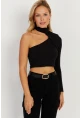 Kadın Siyah Tek Omuz Açık Bluz CY334