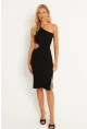 Kadın Siyah Tek Omuz Yanı Açık Mini Elbise XL2013