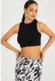 Kadın Siyah Triko Crop Triko Bluz KZ2447
