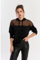 Kadın Siyah Üstü Tül Kapüşonlu Sweatshirt EY2934