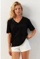 Kadın Siyah V Yaka Bluz RX441