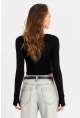 Kadın Siyah V Yaka Crop Bluz DMR389