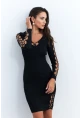 Kadın Siyah V Yaka İncili Triko Midi Elbise RM08