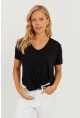 Kadın Siyah V Yaka Salaş T-Shirt LPP1271
