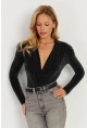 Kadın Siyah Vatkalı Kruvaze Çıtçıtlı Bodysuit GÇ151
