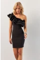 Kadın Siyah Volanlı Mini Elbise KED4294