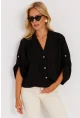 Kadın Siyah Yarasa Kol Kısa Gömlek GÇ160
