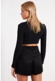 Kadın Siyah Yarım Balıkçı Crop Bluz CG113