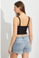 Kadın Siyah Zincir Askılı Astarlı Crop Bluz LİT109