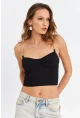 Kadın Siyah Zincir Askılı Crop Bluz LİT100