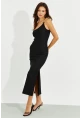 Kadın Siyah Zincir Detaylı Tek Omuz Midi Elbise RMZ21065