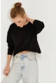 Kadın Siyah Zincirli Asimetrik Sweatshirt EY2664