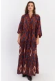 Kadın Taba Desenli Volanlı Maxi Dokuma Elbise ALO339