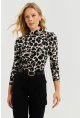 Kadın Taş-Siyah Leopar Desenli Bluz AYD267
