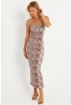 Kadın Taş Yılan Desenli Maxi Elbise MEN2052