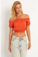 Kadın Turuncu Büzğülü Crop Bluz KAZ13