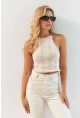 Kadın Vanilya Ayarlanabilir Boyunlu Triko Bluz MP20147