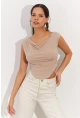 Kadın Vanilya Degaje Yaka Yanları Büzgülü Crop Bluz B2494