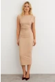 Kadın Vanilya Omuzları Vatkalı Drape Maxi Elbise KED4252