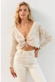 Kadın Vanilya Önü Büzgülü Triko Bluz MP20148