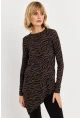 Kadın Vizon Asimetrik Zebra Desenli Tunik MLPP1186-1